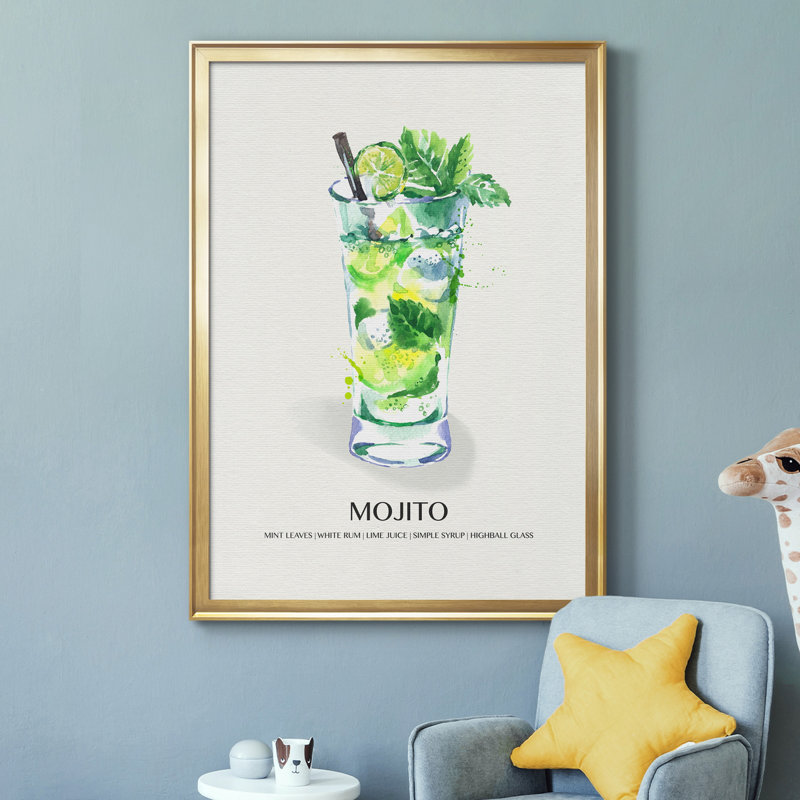 Mojito, reproduction encadrée de qualité supérieure - prête à être accrochée, Or, H 26,5 po x l 36,5 po x P 1,5 po