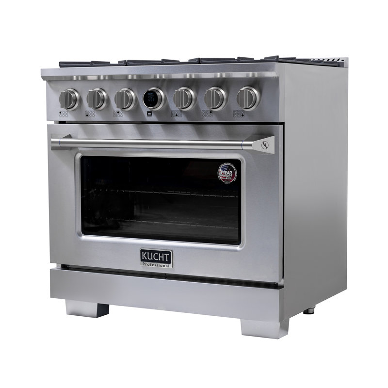 36 in. 5.2 cu. ft. 6 Burners Dual Fuel Range with Kucht Horus Thermostat, Liquid Propane, Stainless Steel