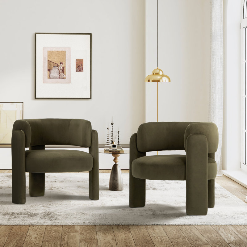 Fauteuil d'appoint demi-tonneau 33 po, Velours vert