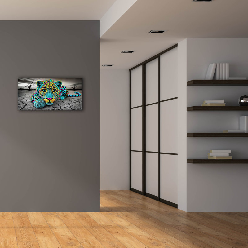 «Neon Leopard» par Rey Klimt, art mural sur toile, H 20 po x l 40 po