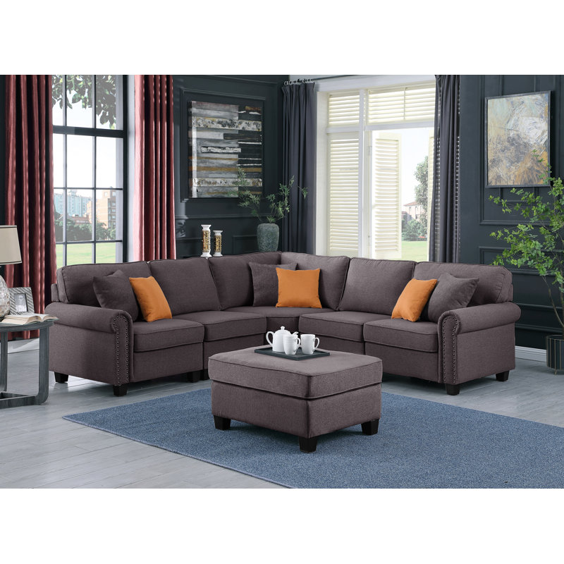 Canapé modulaire de coin avec repose-pieds 98,5 po Chaisson, Mélange de polyester gris foncé