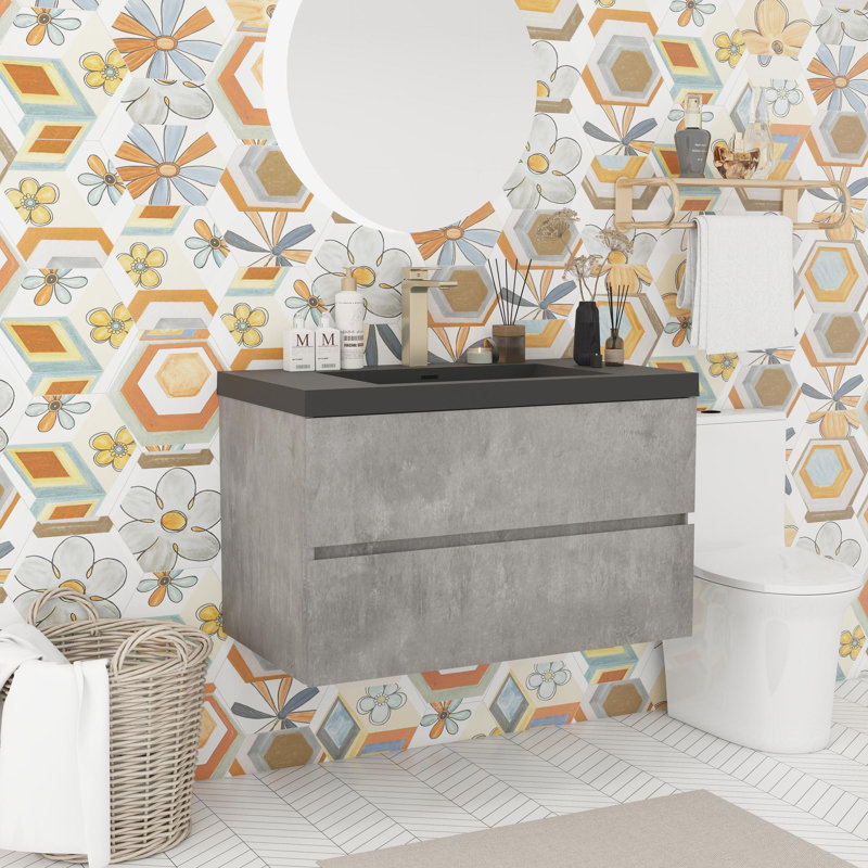 Meuble-lavabo de salle de bain avec lavabo en résine, 36"