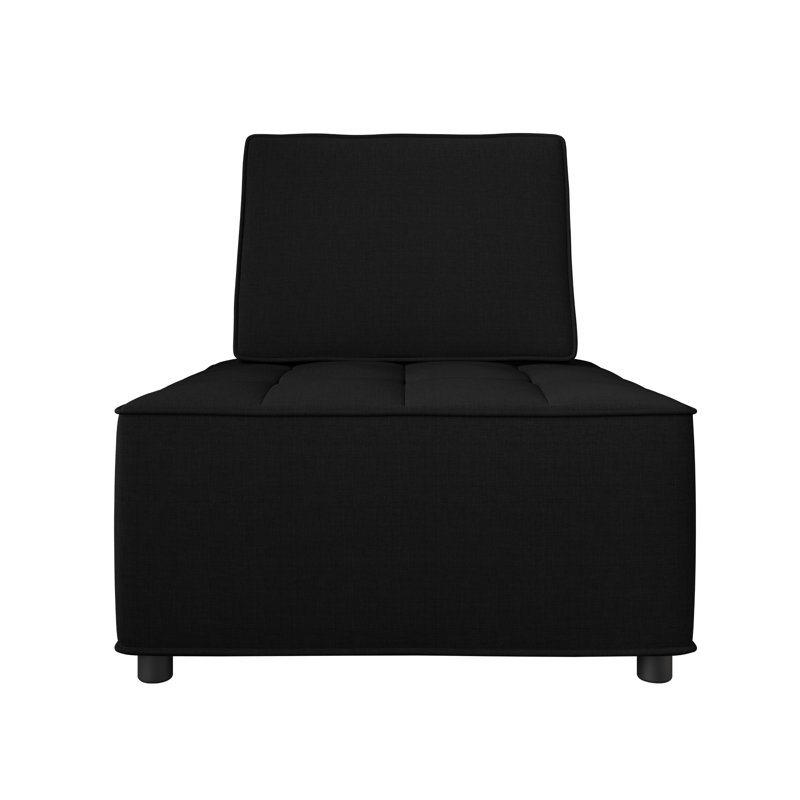 Lancy Linen Tufted Square Accent Chair, Black