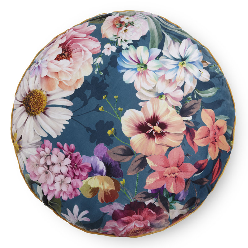 Novara Floral Circular Cushion, Petrol