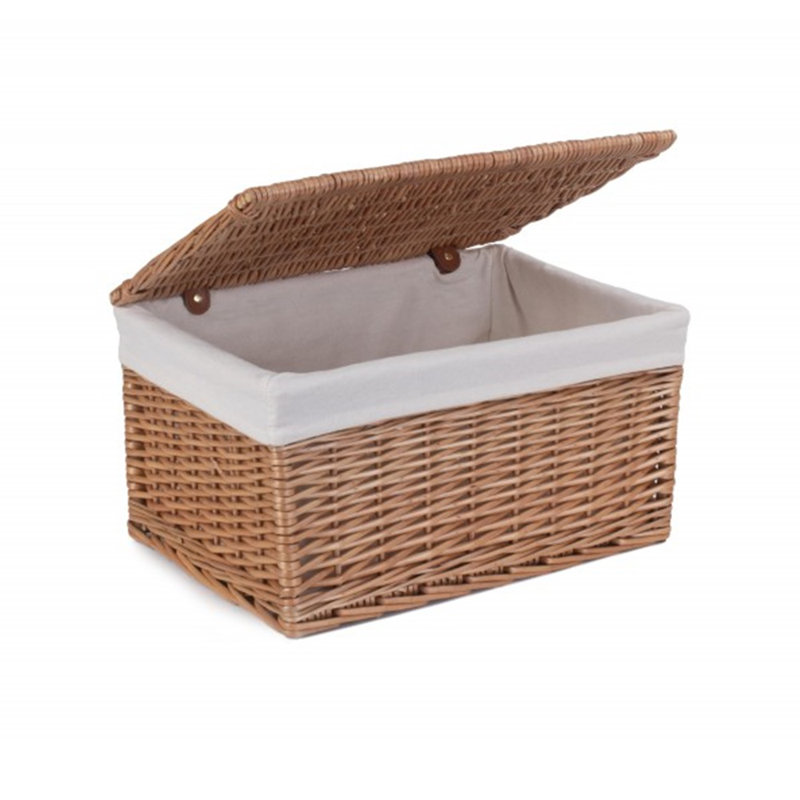 Wicker Storage Basket Hamper with Lining, 19 cm H x 25 cm W x 37 cm D, Double Steamed/White Lining