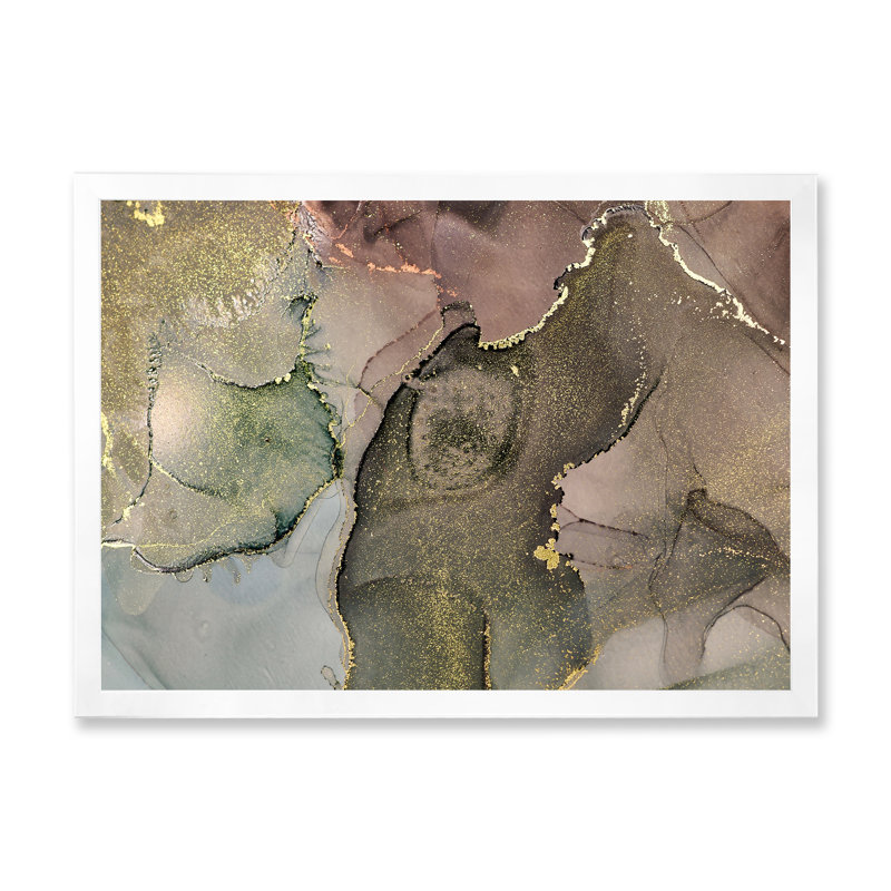 «Gray and Green Liquide Art I», reproduction sur toile, Cadre photo blanc, H 16 po x l 32 po x P 1 po