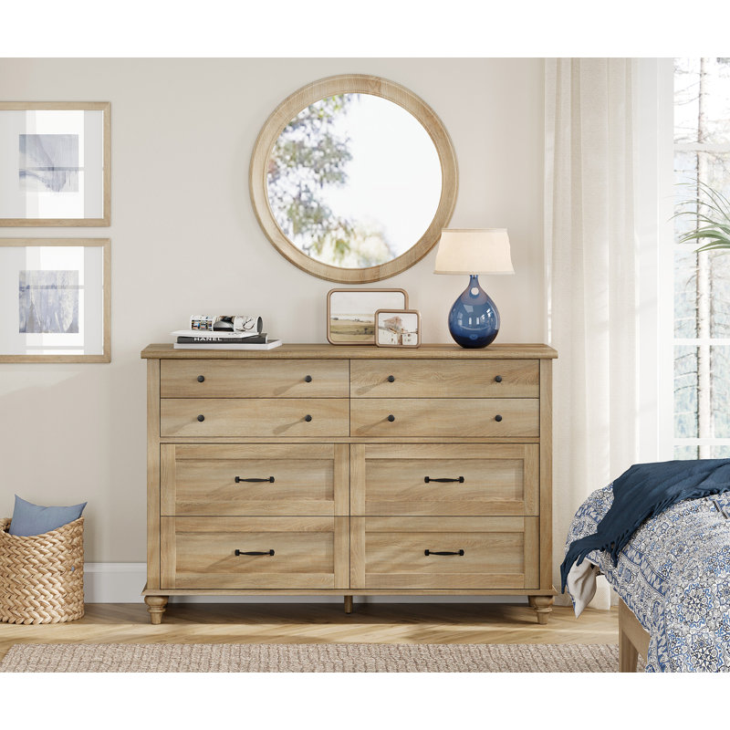 Corretta 54" W 8-Drawer Solid and Manufactured Wood Dresser, Oak