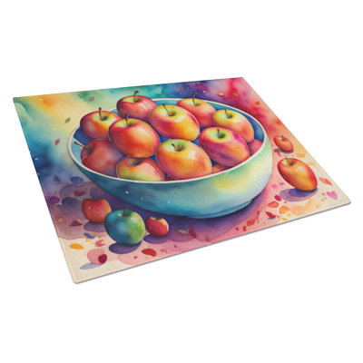 Grande planche à découper en verre avec pommes colorées