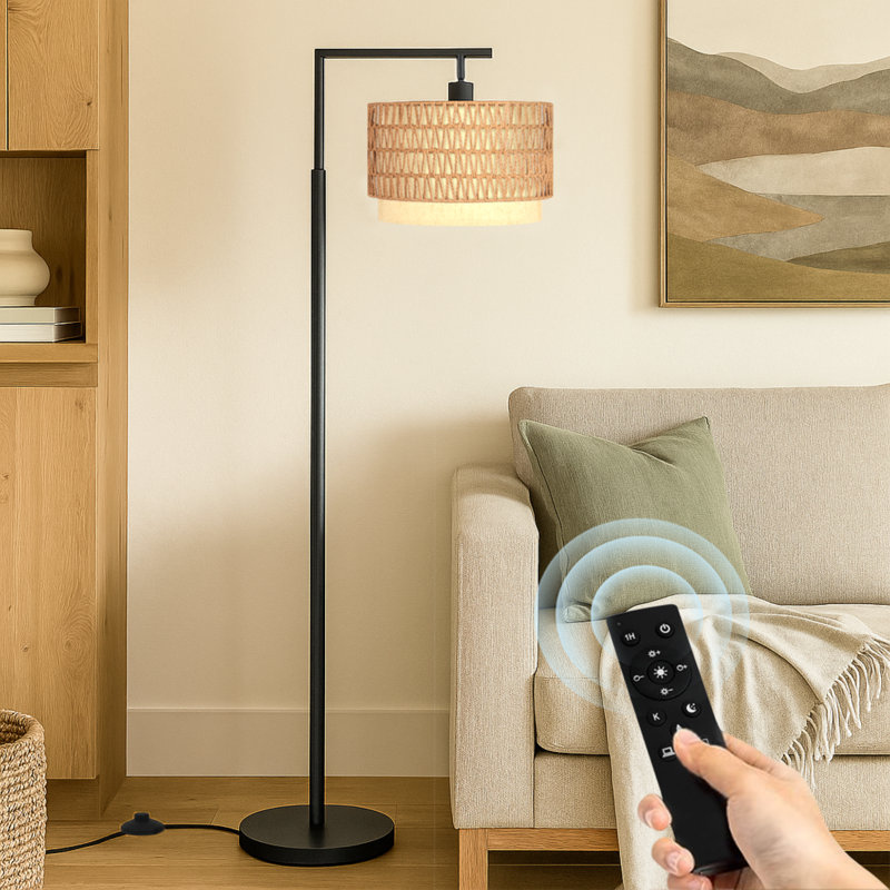 Arched/arc Floor Lamp With Remote Control, Dimmable Bulb Included, Matte Black