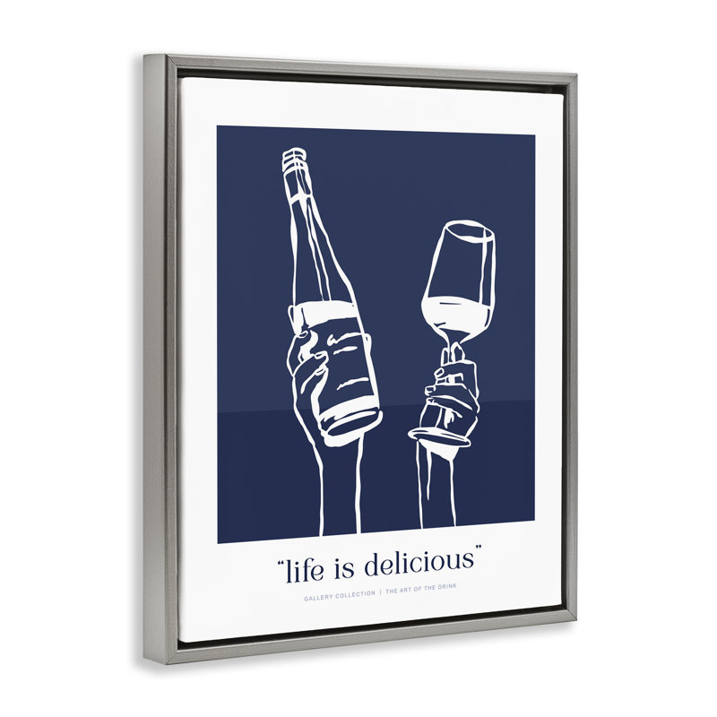Cadre flottant bleu marine «Life Is Delicious», design par lettré et doublé, H 31 po x l 25 po, Cadre flottant gris lustré