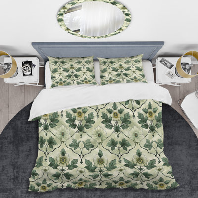 Green Beige Floral Trellis II - Modern Duvet Cover Set
