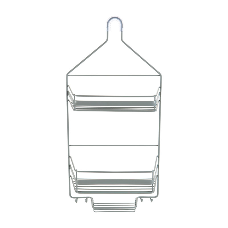 Gray Metal 2-Tier Suction Mount Shower Organizer