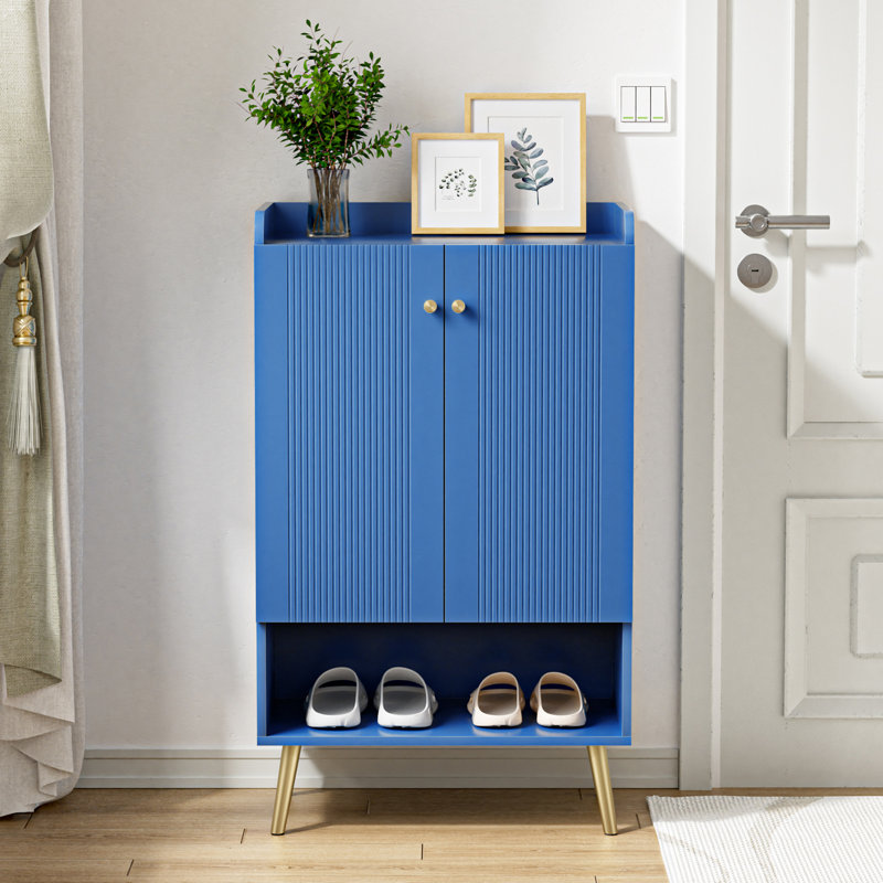 Armoire de rangement autoportante avec 2 portes et étagère ouverte pour couloir d'entrée Makasia, bleu