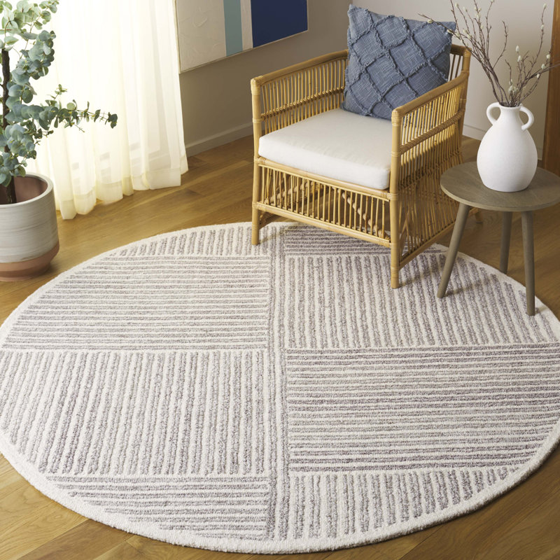 Tapis gris / ivoire en laine / coton touffeté à la main Niana, Rond 6 pi