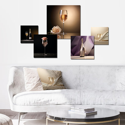 Champagne Solitude Charm - ensemble d'art mural champagne de 5