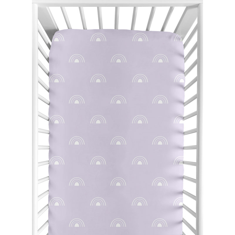 Drap-housse pour lit de bébé Boho Rainbow, Lavande / mauve / blanc