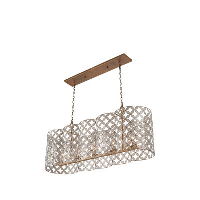 Luminaire suspendu linéaire en feuille d'or oxydé 5 LT Maurelle Kalco