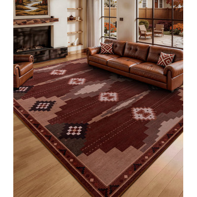 Southwestern Geometric Machine Washable Area Rug with Non-slip Backing