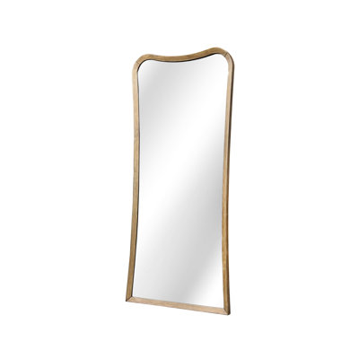 Floor Mirror With Graceful Curved Silhouette And Eucalyptus Wood Frame, Full Design For Any Bedroom Setup, 36 In Depth, 78 Height, 83.13 Lb Weight Warm Natural Finish Versatile Placement Furniture