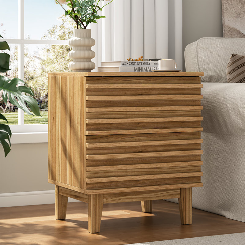 Wooden Wtrips 19.7"W Nightstand, Natural