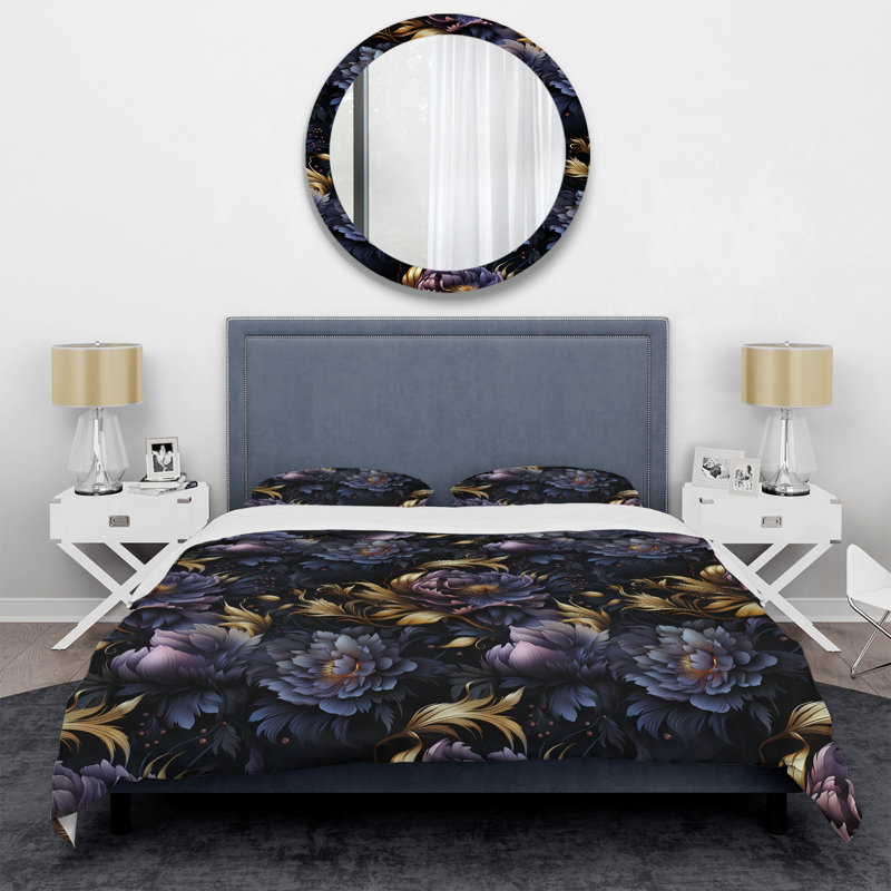 Ensemble de housse de couette à motif floral en polyester microfibre Jayle, Housse de couette pour grand lit et 2 taies décor