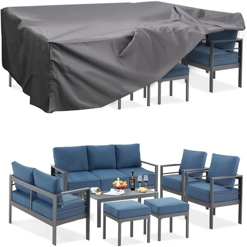 Aluminum Patio Furniture Set With Waterproof Cover, Blue