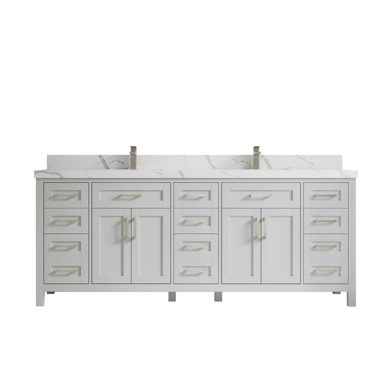 Ensemble de meuble-lavabo double 84 po Huntwood, Calacatta Laza