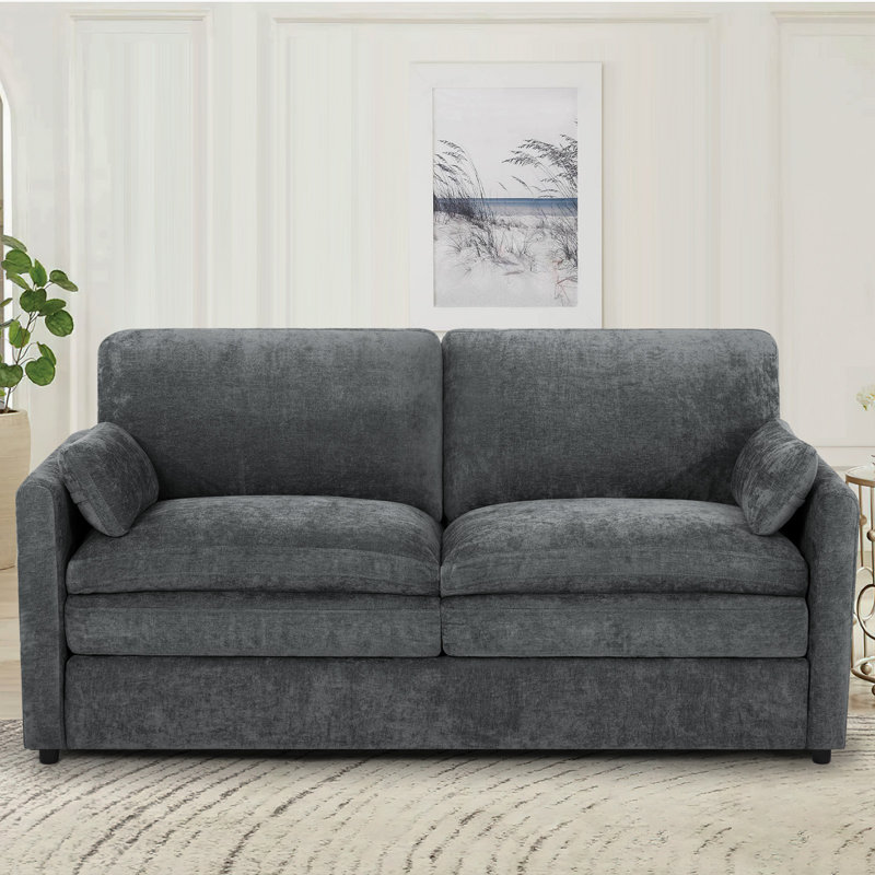 Canapé moelleux moderne 69 po avec coussin rembourré, canapé en chenille avec 2 coussins bien rembourrés, canapé 2 places pour le salon, la chambre à coucher