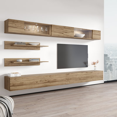 Meuble audio-vidéo mural flottant moderne de 126 po avec éclairage à DEL 16 couleurs Chanera