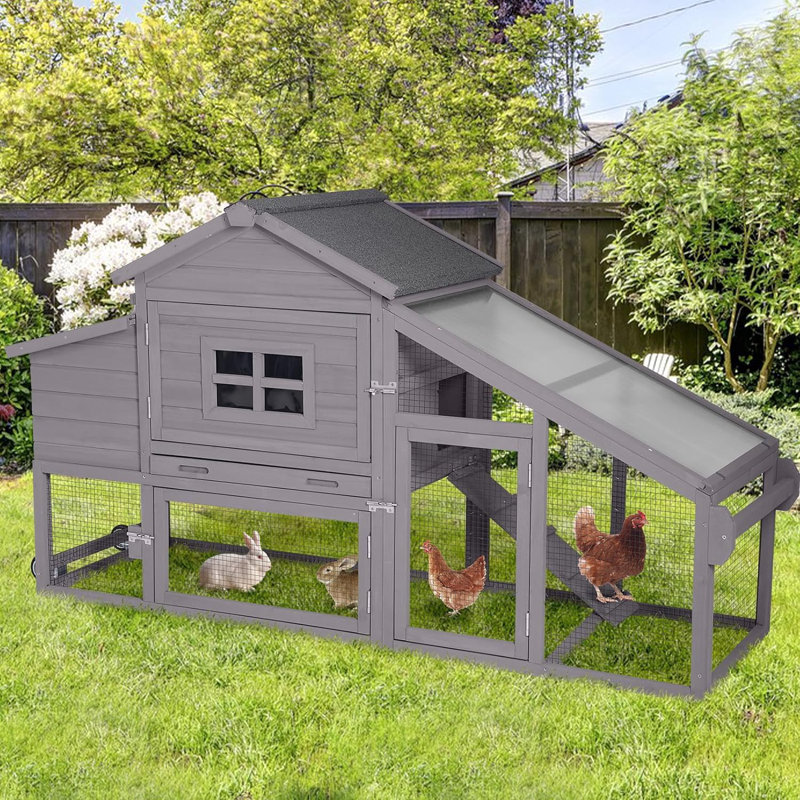 Mobile chicken coop w/ wheels, nest box, leakproof tray & uv-resistant roof "(78 chars), Gris