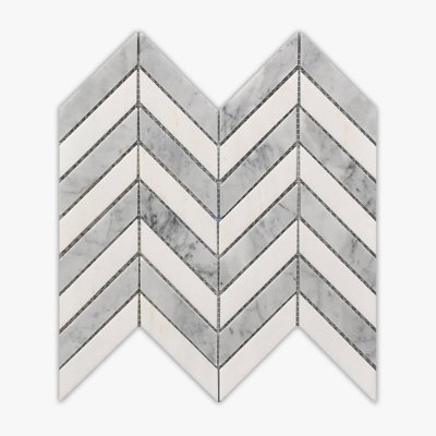 Rockart blanc, gris poli 11 x 12 chevrons mosaïque de marbre_F mosaïque_ marbre_ l 11 po x L 12 po x P 0,25 po
