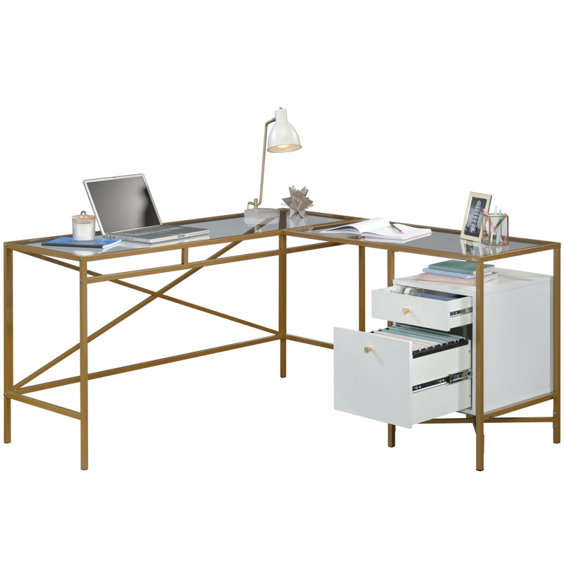Bureau en L, finition blanche