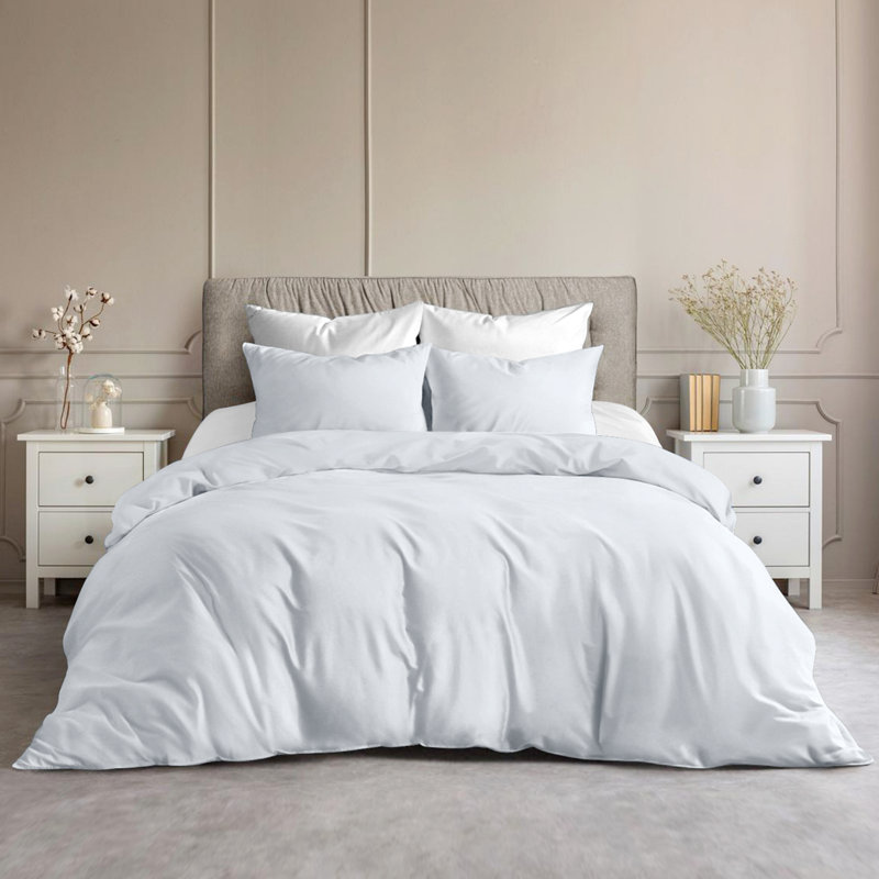 Plain Microfibre Reversible Contemporary Luxury Quilt Duvet Cover with Pillow Cases, White