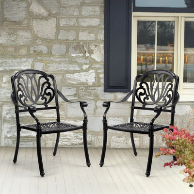 Black Aluminum Outdoor Stackable Dining Armchair (Set Of 2) by Red Barrel Studio