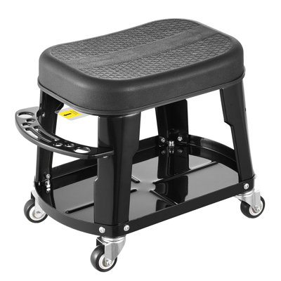 Tabouret de mécanicien, siège de garage / tabouret de travail d'une capacité de 300 lb avec roulettes, tabouret de roulette pivotant à 360 ° avec plateau à outils et support de tournevis, robuste, pour le garage, l'atelier et la réparation automobile, noir