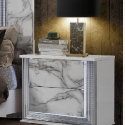 Table de chevet lune blanche en marbre avec DEL