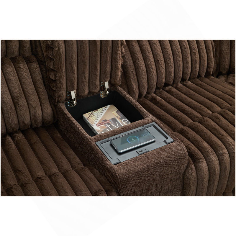 M083 Power Reclining Sectional Sofa Couches With Wireless Charger,Hidden Cupholders Brown