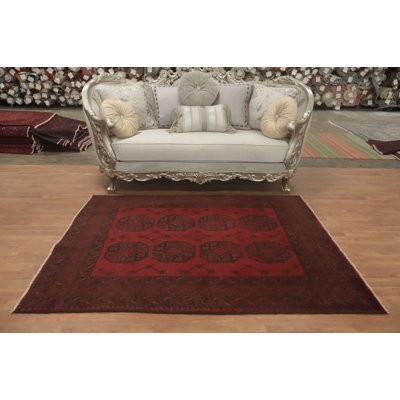 Elephant Foot Red Wool Oriental Afghan Rug 5x6