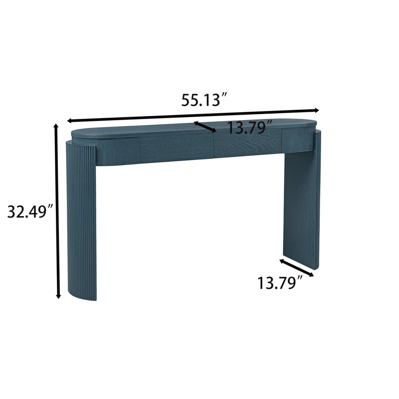 Console de table d'entrée rétro avec tiroirs et pieds cannelés, 2 tiroirs et finition grain de bois Retro, Marine