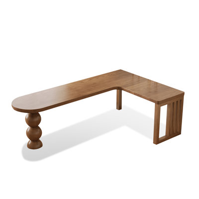 Bureau brun en bois massif en forme de L