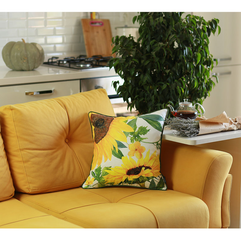 Sunflower Yellow and Green Polyester Euro Throw Pillow Cover