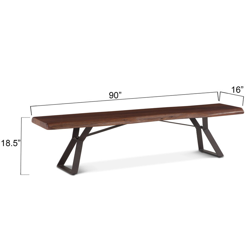 London Loft Solid Wood Dining Bench, Walnut/Antique Zinc, 18.5" H x 90" W x 18" D
