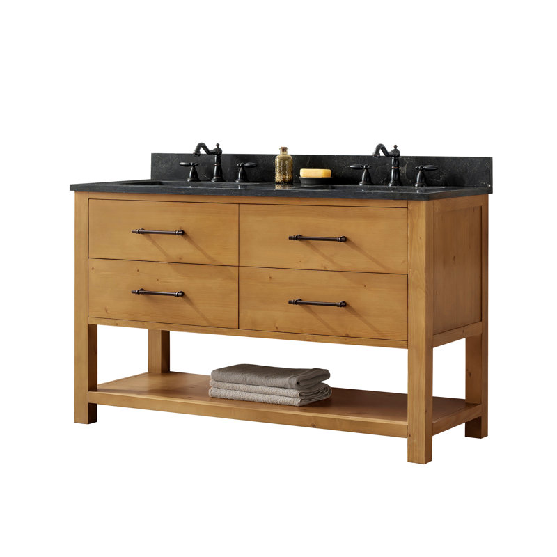Ensemble de meuble-lavabo double 54 po Keri, Naturel / Noir antique