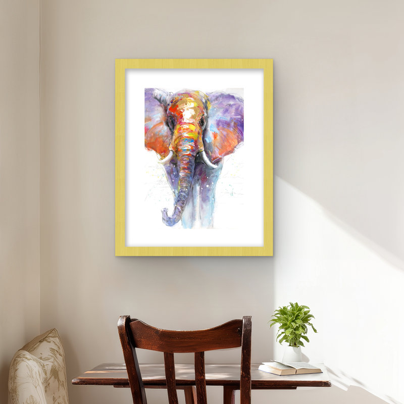 Éléphant coloré qui marche | Faune sauvage, reproduction encadrée