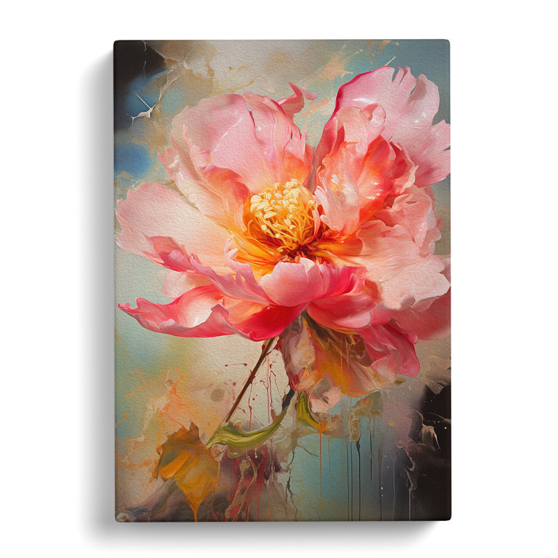 Peony Flower Action Painting No.2 - Wrapped Canvas, 76cm H x 50cm W x 3cm D