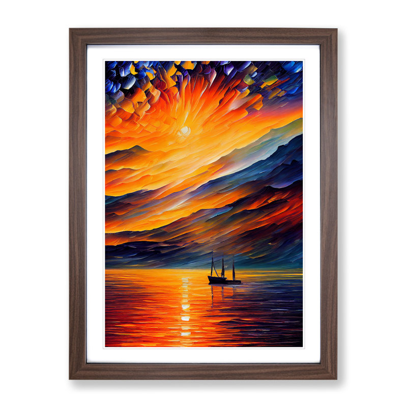 Boats Under the Sunset No.6 - Wall Art, 48cm H x 36cm W, Walnut Framed, White