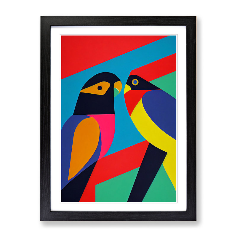 Parrot Suprematism - Single Picture Frame Print, 34cm H x 25cm W x 2cm D, Walnut