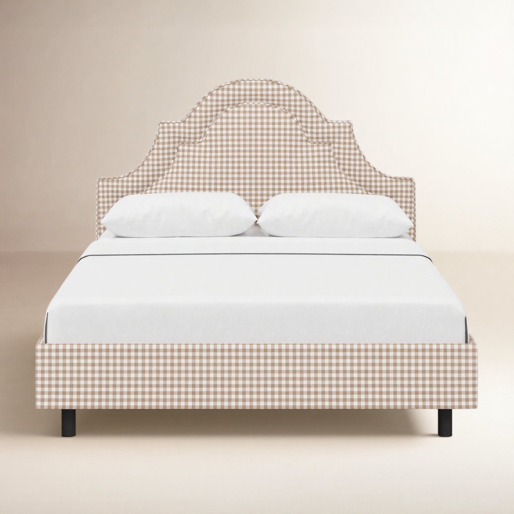 Knipe Upholstered Scalloped Bed, Queen, Classic Gingham Tan