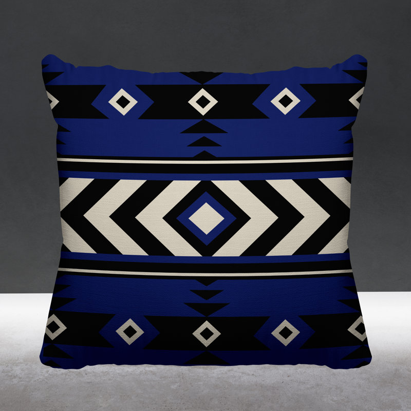 Coussin intérieur / extérieur Fika Southwestern, L 17 po x H 17 po, Bleu marine