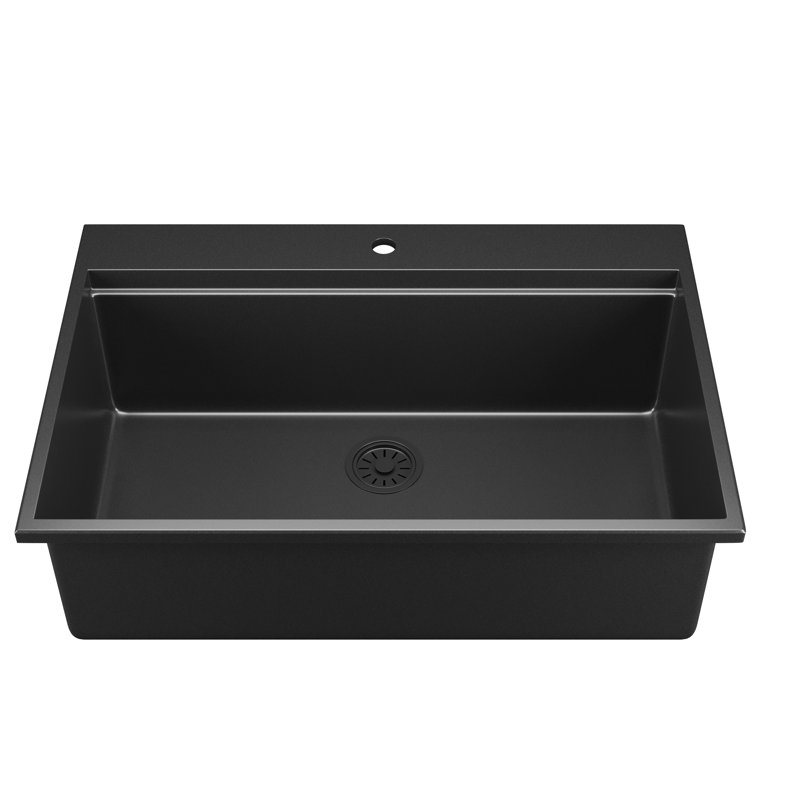 Évier de cuisine encastré en quartz noir mat 33 po DeerValley
